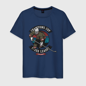 Мужская футболка хлопок с принтом Хоккей супер лига , 100% хлопок | прямой крой, круглый вырез горловины, длина до линии бедер, слегка спущенное плечо. | лед | супер лига | хоккеист | хоккей | шайба