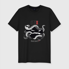 Мужская футболка хлопок Slim с принтом Onyx black rock в Новосибирске, 92% хлопок, 8% лайкра | приталенный силуэт, круглый вырез ворота, длина до линии бедра, короткий рукав | angry | black rock | hip hop | onyx | rap | smile | snake | злой | змея | кобра | оникс | реп | смайл | хип хоп | черный рок