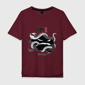Мужская футболка хлопок Oversize с принтом Onyx black rock в Белгороде, 100% хлопок | свободный крой, круглый ворот, “спинка” длиннее передней части | angry | black rock | hip hop | onyx | rap | smile | snake | злой | змея | кобра | оникс | реп | смайл | хип хоп | черный рок