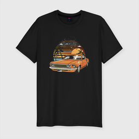 Мужская футболка хлопок Slim с принтом Оранжевый классический авто в Тюмени, 92% хлопок, 8% лайкра | приталенный силуэт, круглый вырез ворота, длина до линии бедра, короткий рукав | авто | автомобиль | классика | старая машина | старое авто