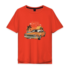 Мужская футболка хлопок Oversize с принтом Оранжевый классический авто в Белгороде, 100% хлопок | свободный крой, круглый ворот, “спинка” длиннее передней части | авто | автомобиль | классика | старая машина | старое авто