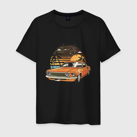 Мужская футболка хлопок с принтом Оранжевый классический авто в Белгороде, 100% хлопок | прямой крой, круглый вырез горловины, длина до линии бедер, слегка спущенное плечо. | авто | автомобиль | классика | старая машина | старое авто