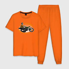 Мужская пижама хлопок с принтом Мотокросс Экстрим в Курске, 100% хлопок | брюки и футболка прямого кроя, без карманов, на брюках мягкая резинка на поясе и по низу штанин
 | moto | мото | мотокросс | мотоцикл | мотоциклист | экстрим
