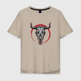 Мужская футболка хлопок Oversize с принтом Череп  буйвола в Курске, 100% хлопок | свободный крой, круглый ворот, “спинка” длиннее передней части | буйвол | рога | трофей | череп | череп и рога