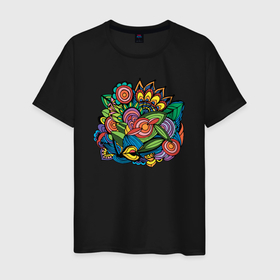 Мужская футболка хлопок с принтом Джунгли и Цветы в Курске, 100% хлопок | прямой крой, круглый вырез горловины, длина до линии бедер, слегка спущенное плечо. | абстракция | веселье | весна | джунги | природа | узоры | цветы