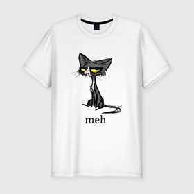 Мужская футболка хлопок Slim с принтом cat meh в Курске, 92% хлопок, 8% лайкра | приталенный силуэт, круглый вырез ворота, длина до линии бедра, короткий рукав | cat | meh | китюлька | кот | котик | мда | мех | черный кот