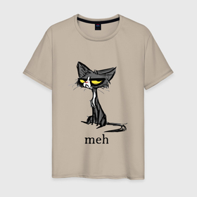 Мужская футболка хлопок с принтом cat meh в Белгороде, 100% хлопок | прямой крой, круглый вырез горловины, длина до линии бедер, слегка спущенное плечо. | cat | meh | китюлька | кот | котик | мда | мех | черный кот
