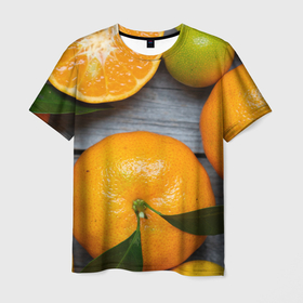 Мужская футболка 3D с принтом Мандаринки на деревянном столе , 100% полиэфир | прямой крой, круглый вырез горловины, длина до линии бедер | orange | дерево | лето | листья | новый год | оранж | осень | свежесть | сок | уют | цитрус | цитрусовые