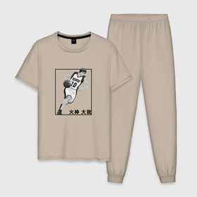 Мужская пижама хлопок с принтом Taiga Kagami арт , 100% хлопок | брюки и футболка прямого кроя, без карманов, на брюках мягкая резинка на поясе и по низу штанин
 | anime | kuroko no basket | kuroko no basuke | taiga kagami | аниме | анимэ | баскетбол куроко | тайга кагами