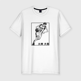 Мужская футболка хлопок Slim с принтом Taiga Kagami арт в Санкт-Петербурге, 92% хлопок, 8% лайкра | приталенный силуэт, круглый вырез ворота, длина до линии бедра, короткий рукав | Тематика изображения на принте: anime | kuroko no basket | kuroko no basuke | taiga kagami | аниме | анимэ | баскетбол куроко | тайга кагами
