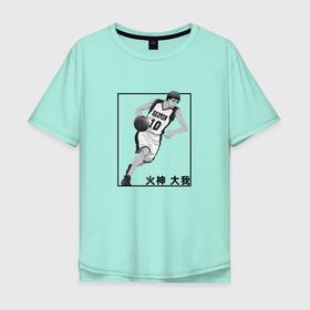 Мужская футболка хлопок Oversize с принтом Taiga Kagami арт в Петрозаводске, 100% хлопок | свободный крой, круглый ворот, “спинка” длиннее передней части | anime | kuroko no basket | kuroko no basuke | taiga kagami | аниме | анимэ | баскетбол куроко | тайга кагами