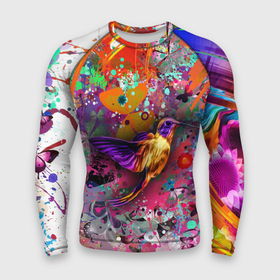 Мужской рашгард 3D с принтом Колибри  Floral Pattern ,  |  | butterfly | color | fashion | hummingbirds | pattern | бабочка | колибри | мода | узор | цвет
