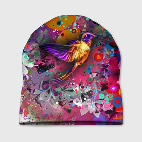 Шапка 3D с принтом Колибри   Floral Pattern в Кировске, 100% полиэстер | универсальный размер, печать по всей поверхности изделия | butterfly | color | fashion | hummingbirds | pattern | бабочка | колибри | мода | узор | цвет