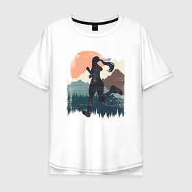 Мужская футболка хлопок Oversize с принтом Горная Бегунья в Тюмени, 100% хлопок | свободный крой, круглый ворот, “спинка” длиннее передней части | бег | беги | горы | девочка | девушка | женщина | здоровье | йога | лес | ориентирование | спорт | фитнес | хайкинг | ходьба