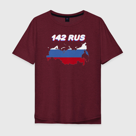 Мужская футболка хлопок Oversize с принтом Кемеровская область 142 регион в Белгороде, 100% хлопок | свободный крой, круглый ворот, “спинка” длиннее передней части | 142 rus | 142 регион | автомобильные коды регионов | кемеровская область | код региона | регионы | регионы россии | регионы рф