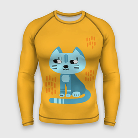 Мужской рашгард 3D с принтом Очаровательный котик в плоском стиле в ярких цветах ,  |  | дудл стиль | желтый | кот | котенок | котик | кошечка | кошка | мультяшный стиль | оранжевый | плоский стиль | синий