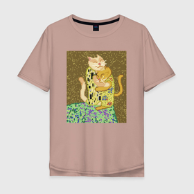 Мужская футболка хлопок Oversize с принтом Поцелуй котов , 100% хлопок | свободный крой, круглый ворот, “спинка” длиннее передней части | влюблённые | вязанный | густав климт | искусство | кот | коте | котейка | котэ | кошка | модерн | пародия | символизм | холст | художник