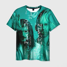 Мужская футболка 3D с принтом placebo   turquoise в Кировске, 100% полиэфир | прямой крой, круглый вырез горловины, длина до линии бедер | handeyework | music | placebo | арт | безумные | бирюза | весна | зима | кислота | лето | мальчики | мужики | музыка | осень | плацебо | рок | синие