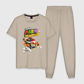 Мужская пижама хлопок с принтом Tiger Bowser   Super Mario 3D World в Белгороде, 100% хлопок | брюки и футболка прямого кроя, без карманов, на брюках мягкая резинка на поясе и по низу штанин
 | bowser | claws | fangs | hero | jaw | super mario | tail | tiger | боузер | клыки | когти | пасть | супер марио | тигр | хвост