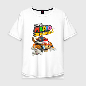 Мужская футболка хлопок Oversize с принтом Tiger Bowser   Super Mario 3D World , 100% хлопок | свободный крой, круглый ворот, “спинка” длиннее передней части | bowser | claws | fangs | hero | jaw | super mario | tail | tiger | боузер | клыки | когти | пасть | супер марио | тигр | хвост