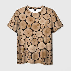 Мужская футболка 3D с принтом Спил дерева в Санкт-Петербурге, 100% полиэфир | прямой крой, круглый вырез горловины, длина до линии бедер | в детскую | в комнату | дерево | деревья | деревянный | на кровать | на стол | патерн | песочный цвет | по  дерево | рельеф | структура дерева | текстура