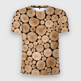Мужская футболка 3D Slim с принтом Спил дерева в Белгороде, 100% полиэстер с улучшенными характеристиками | приталенный силуэт, круглая горловина, широкие плечи, сужается к линии бедра | в детскую | в комнату | дерево | деревья | деревянный | на кровать | на стол | патерн | песочный цвет | по  дерево | рельеф | структура дерева | текстура