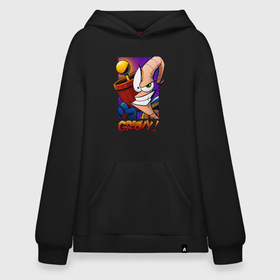 Худи SuperOversize хлопок с принтом Jim Groovy в Кировске, 70% хлопок, 30% полиэстер, мягкий начес внутри | карман-кенгуру, эластичная резинка на манжетах и по нижней кромке, двухслойный капюшон
 | earth worm jim | groovy | jim | plasmagun | smile | worm | груви | джим | земляной червяк джим | плазма пушка | улыбка | червь