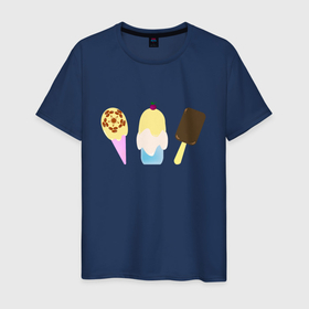 Мужская футболка хлопок с принтом Три десерта в Кировске, 100% хлопок | прямой крой, круглый вырез горловины, длина до линии бедер, слегка спущенное плечо. | вкусное | десерт | молочное | мороженое | сладкое | стаканчик | эскимо