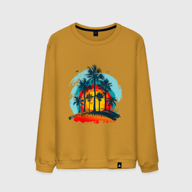 Мужской свитшот хлопок с принтом Рассвет и пальмы в Тюмени, 100% хлопок |  | деревья | лето | острова | отдых | пальмы | пляж | рассвет