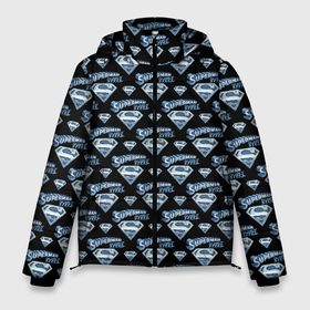 Мужская зимняя куртка 3D с принтом Логотип Супермена в Петрозаводске, верх — 100% полиэстер; подкладка — 100% полиэстер; утеплитель — 100% полиэстер | длина ниже бедра, свободный силуэт Оверсайз. Есть воротник-стойка, отстегивающийся капюшон и ветрозащитная планка. 

Боковые карманы с листочкой на кнопках и внутренний карман на молнии. | dc | алмаз | буква | герой | кларк кент | комиксы | логотип | паттерн | супермен | узон