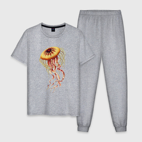 Мужская пижама хлопок с принтом Морская медуза в Новосибирске, 100% хлопок | брюки и футболка прямого кроя, без карманов, на брюках мягкая резинка на поясе и по низу штанин
 | Тематика изображения на принте: медуза | море | морские жители | морские мотивы