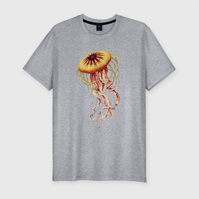Мужская футболка хлопок Slim с принтом Морская медуза в Новосибирске, 92% хлопок, 8% лайкра | приталенный силуэт, круглый вырез ворота, длина до линии бедра, короткий рукав | Тематика изображения на принте: медуза | море | морские жители | морские мотивы