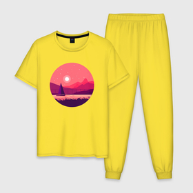 Мужская пижама хлопок с принтом Прибрежный закат 2022 в Кировске, 100% хлопок | брюки и футболка прямого кроя, без карманов, на брюках мягкая резинка на поясе и по низу штанин
 | закат на море | красивый закат | море | отдых | прибрежный закат
