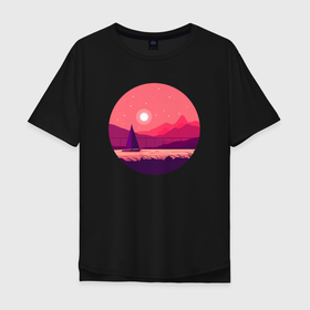 Мужская футболка хлопок Oversize с принтом Прибрежный закат 2022 , 100% хлопок | свободный крой, круглый ворот, “спинка” длиннее передней части | закат на море | красивый закат | море | отдых | прибрежный закат