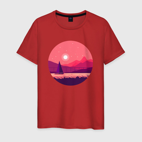 Мужская футболка хлопок с принтом Прибрежный закат 2022 в Белгороде, 100% хлопок | прямой крой, круглый вырез горловины, длина до линии бедер, слегка спущенное плечо. | закат на море | красивый закат | море | отдых | прибрежный закат