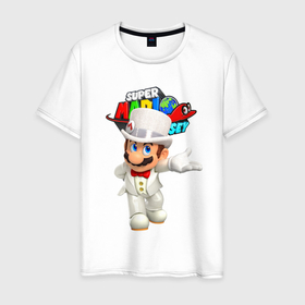 Мужская футболка хлопок с принтом Super Mario Odyssey   Nintendo в Тюмени, 100% хлопок | прямой крой, круглый вырез горловины, длина до линии бедер, слегка спущенное плечо. | eyes | hat | hero | moustache | nintendo | odyssey | super mario | video game | видеоигра | герой | глаза | супер марио | усы | шляпа