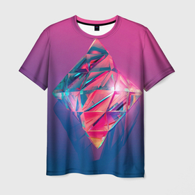 Мужская футболка 3D с принтом Неоновый кристалл в Белгороде, 100% полиэфир | прямой крой, круглый вырез горловины, длина до линии бедер | изумруд | кристалл | неон | свечение | стекло
