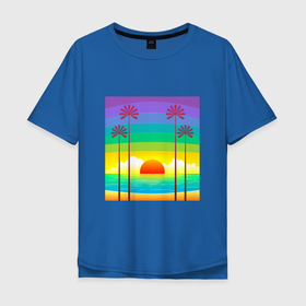 Мужская футболка хлопок Oversize с принтом Морской закат 2022 в Екатеринбурге, 100% хлопок | свободный крой, круглый ворот, “спинка” длиннее передней части | Тематика изображения на принте: закат на пляже | красивый закат | море | морское побережье на закате