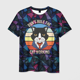 Мужская футболка 3D с принтом Кот в пиджаке в Екатеринбурге, 100% полиэфир | прямой крой, круглый вырез горловины, длина до линии бедер | Тематика изображения на принте: деловой | кот | котенок | котик | кошка | серьезный
