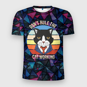 Мужская футболка 3D Slim с принтом Кот в пиджаке , 100% полиэстер с улучшенными характеристиками | приталенный силуэт, круглая горловина, широкие плечи, сужается к линии бедра | Тематика изображения на принте: деловой | кот | котенок | котик | кошка | серьезный