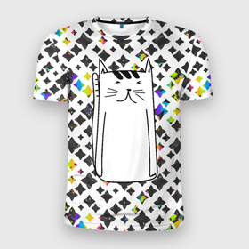 Мужская футболка 3D Slim с принтом белый   длинный  кот в Санкт-Петербурге, 100% полиэстер с улучшенными характеристиками | приталенный силуэт, круглая горловина, широкие плечи, сужается к линии бедра | белая кошка | белый кот | длинный кот | котенок | котик