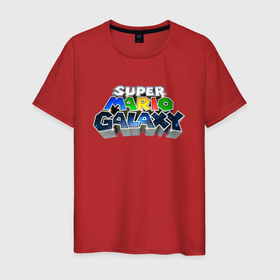 Мужская футболка хлопок с принтом Super Mario Galaxy logo , 100% хлопок | прямой крой, круглый вырез горловины, длина до линии бедер, слегка спущенное плечо. | galaxy | logotype | super mario | video game | видеоигра | галактика | логотип | супер марио