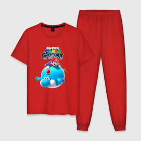 Мужская пижама хлопок с принтом Super Mario Galaxy   Nintendo в Новосибирске, 100% хлопок | брюки и футболка прямого кроя, без карманов, на брюках мягкая резинка на поясе и по низу штанин
 | galaxy | hero | nintendo | super mario | video game | видеоигра | галактика | герой | нинтендо | супер марио