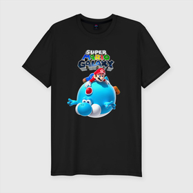 Мужская футболка хлопок Slim с принтом Super Mario Galaxy   Nintendo в Екатеринбурге, 92% хлопок, 8% лайкра | приталенный силуэт, круглый вырез ворота, длина до линии бедра, короткий рукав | galaxy | hero | nintendo | super mario | video game | видеоигра | галактика | герой | нинтендо | супер марио