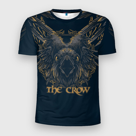 Мужская футболка 3D Slim с принтом Ворон The crow в Курске, 100% полиэстер с улучшенными характеристиками | приталенный силуэт, круглая горловина, широкие плечи, сужается к линии бедра | ворон | голова | крылья | перья | птица