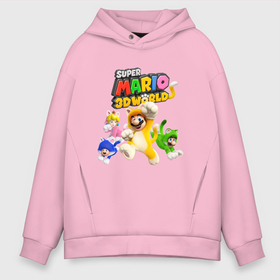 Мужское худи Oversize хлопок с принтом Super Mario 3D World   Nintendo   Team of heroes в Кировске, френч-терри — 70% хлопок, 30% полиэстер. Мягкий теплый начес внутри —100% хлопок | боковые карманы, эластичные манжеты и нижняя кромка, капюшон на магнитной кнопке | cat | ears | luigi | nintendo | paws | princess peach | super mario | tail | team | video game | видеоигра | кот | котёнок | кошка | лапы | луиджи | нинтендо | супер марио | уши | хвост
