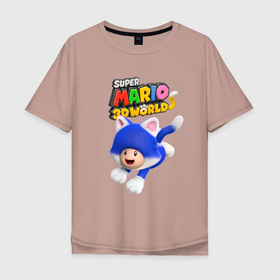 Мужская футболка хлопок Oversize с принтом Toad   super mario 3D World   Nintendo в Курске, 100% хлопок | свободный крой, круглый ворот, “спинка” длиннее передней части | cat | ears | kitten | mushroom | nintendo | paws | super mario | tail | toad | video game | видеоигра | гриб | кот | котёнок | кошка | лапы | нинтендо | супер марио | уши | хвост