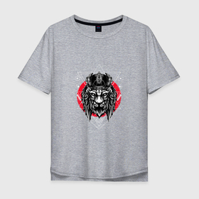 Мужская футболка хлопок Oversize с принтом ЛЕВ ХИЩНИК в Санкт-Петербурге, 100% хлопок | свободный крой, круглый ворот, “спинка” длиннее передней части | animal | beast | lion | predator | животное | зверь | лев | хищник