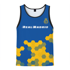 Мужская майка 3D с принтом РЕАЛ МАДРИД | Real Madrid   Графика в Белгороде, 100% полиэстер | круглая горловина, приталенный силуэт, длина до линии бедра. Пройма и горловина окантованы тонкой бейкой | football | logo | madrid | real | real madrid | realmadrid | sport | клуб | лого | логотип | логотипы | мадрид | реал | реалмадрид | символ | символы | соты | спорт | форма | футбол | футбольная
