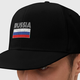 Кепка снепбек с прямым козырьком с принтом Russia   Россия в городе Новоалтайск, хлопок 100% |  | russia | патриот | россия | россиянин | русская | русский | страна | триколор | флаг